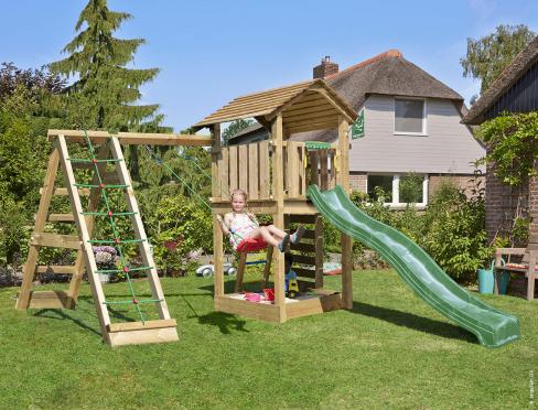 Jungle Cottage | Wooden climbing frame with swing & climbing net