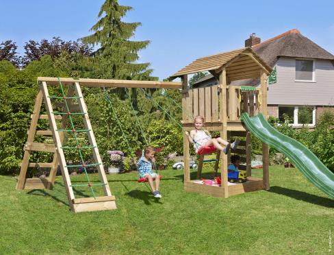 Jungle Cottage | Wooden climbing frame with swings & climbing net