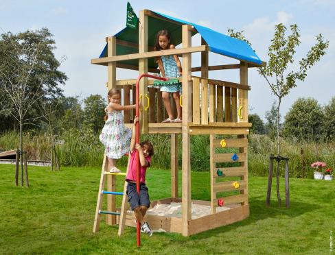 Jungle Fort | Wooden climbing frame with fireman's pole