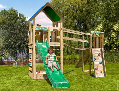 Jungle Lodge | Wooden climbing frame with slide & clatter bridge