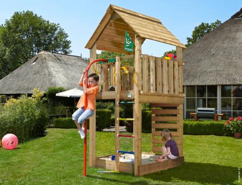 Jungle Cabin | Wooden climbing frame with fireman's pole