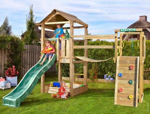 Jungle House | Wooden climbing frame with slide & clatter bridge