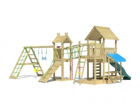 Jungle Pavillon | Wooden climbing frame with swings & climbing net