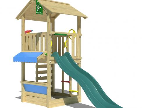 Jungle Vista | Wooden climbing frame with slide & market stall